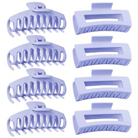 TOCESS Hair Claw Clips for Women - Large 8PK Neutral Matte Jumbo Square Hair Clips for Thick, Thin, Long, Short, Curly Hair Girls, Big Jaw Clip Set for Daily Use(Lavender Purple)