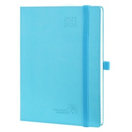 POPRUN 2025-2026 Academic Diary A5 Week to View (22x16.5 cm) Soft Cover 17 Months (Aug'25 - Dec'26) Vertical Weekly Planner 25/26 Mid Year Diary,PU Leather (Blue Green)