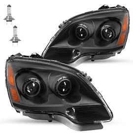 JSBOYAT Fits for 2007-2012 GMC Acadia Halogen Headlight Assembly Projector Factory Headlamp Driver & Passenger Side Black & Amber NOT Fit HID Model
