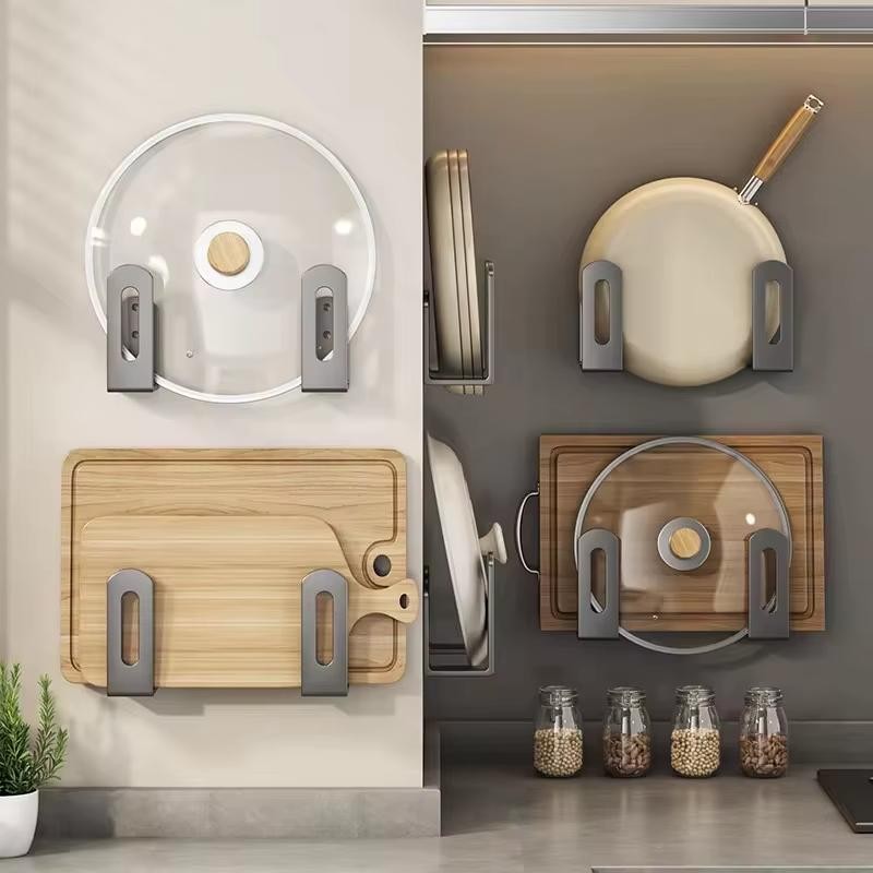 Wall-Mounted Pot Lid and Cutting Board Holder – 2-Piece Carbon