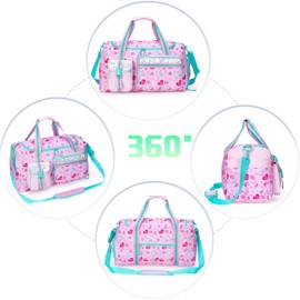 Travel Bag for Children Sports Bag with Shoe Compartment Overnight Duffel Ballet Dance Sports Carry On Weekender Kids Duffle Bag, Pink-heart2