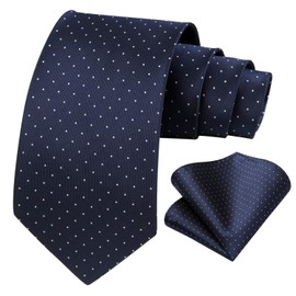 HISDERN Men's Tie with Pocket Square Dot Ties Wedding Classic Business Tie Polka Dot and Handkerchief Set, A-navy blue+white