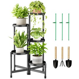 Cawukege 5 Tier Metal Plant Stand Indoor, Rotatable Corner Plant Shelf Outdoor, Tiered Flower Pot Display Stand, Black Multiple Plants Holder for Patio Living Room Balcony Garden Home Decor