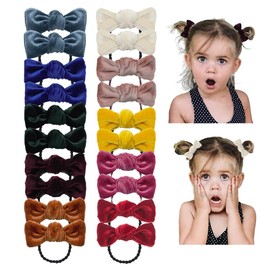 Esumun Velvet 2'' Baby Girl Hair Bow Ties, Velour Tiny Ponytail Bow Holder, Boutique Elastic Rubber Band 10 Pairs for Infants, Toddlers, Littler Girls (velvet set)