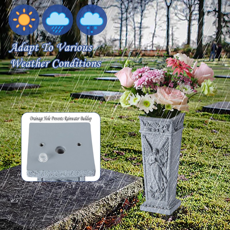 XONOR Cemetery Flowers Vase with Spike, Memorial Grave Vase Resin