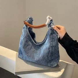WIGUYUN Vintage Denim Tote Handbag for Women Nostalgic Jean Shoulder Bag Purse Casual Top Handle Purse,Blue