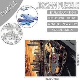 Running Car 1000 Piece Jigsaw Puzzles for Adults Cool Driving on The Hightway Painting Jigsaw Puzzle Automobile Puzzles for Challenging Family Activity Art America Cityscape DIY Puzzle Decor Gifts