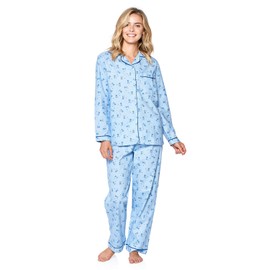 Casual Nights Women's Flannel Long Sleeve PJ's Button Down Sleepwear Pajama Set - Blue Floral - XX-Large