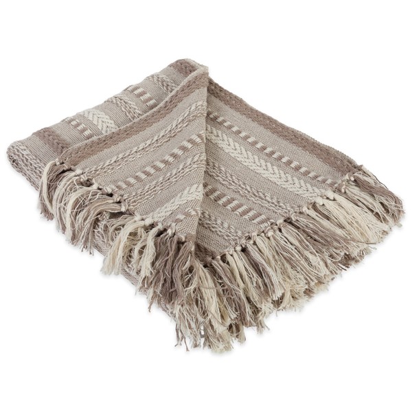 DII Farmhouse Cotton Stripe Blanket Throw with Fringe For Chair, Couch, Picnic, Camping, Beach, & Everyday Use , 50 x 60" - Braided Stripe Stone
