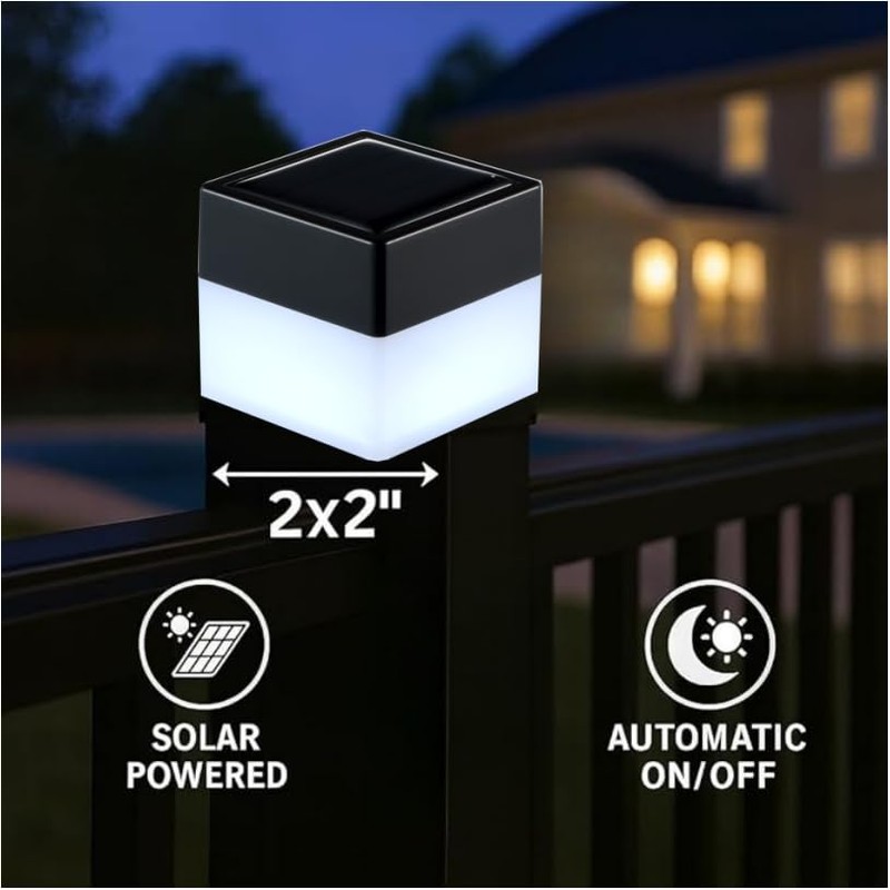 Solar LED Fence Post Cap Light 2x2 Inch (5x5cm) -