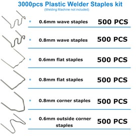 3000 PCS Plastic Welding Staples,6 Types Plastic Welder Staples 0.6 0.8mm Wave Flat Corner Hot Staples for Car Bumper Repair,Plastic Cracks and Craft,500PCS of Each