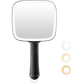 Hand Mirror with 3 Light Color & Dimmable, 6.2'' X 5.9'' Lighted Handheld Mirror, Lightweight & Durable, Portable Compact Travel Mirror for Makeup, Hair Styling, Shaving, Battery Operated