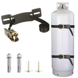 Propane Tank Holder ，Cylinder Wall Mounted Brackets, Ratchet Straps（6.6ft ）, Steel Gas Cylinder Holder, Heavy Duty Gas Cylinder Holder Wall-Mounted Bracket。 (black 1)
