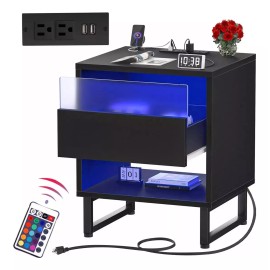 Cthtbs Burós Mesita De Noche Con Luces Led Y Estacion De Carga New