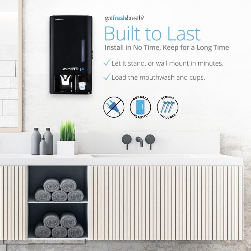 GotFreshBreath Commercial Mouthwash Dispenser with Cup Holder – Standing or