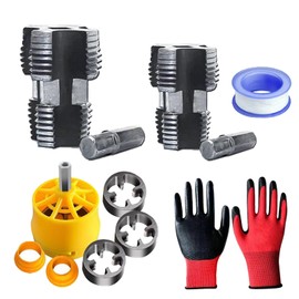 Pvc Pipe Threader Set 1/2 3/4 1 Npt, Pvc Threading Tool Kit, Contains Tape, 1 Pair of Black and Red Gloves Durable, for Pipe Thread Manufacturers, Electric Drills (Internal + External)