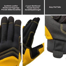 MSUPSAV Utility Work Glove,Multipurpose Work Gloves for Men,Multifunctional Synthetic Leather Mechanic Gloves,Spandex Working Glove,Tounchscreen,Best Gifts(Yellow, Large)