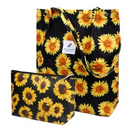 TERSE Corduroy Tote Bag Cute Handbags Tote Bags for Women Shoulder Bag, Sunflower Black