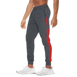 BROKIG Men's Streaks Vent Gym Workout Joggers Pants,Athletic Casual Side Mesh Jogging Sweatpants with Zip Pockets(Dark Gray, Large)