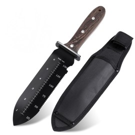 L.DROPLET Hori Hori Garden Knife, Garden Tools with Sheath for Planting,Weeding,Digging, 7" Stainless Steel Soil Knife with Cutting Edge, Full Tang Wood Handle with Hanging Hole, Black