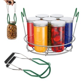 Canning Rack, Canning Tongs Canning Jar Lifter Stainless Steel Canning Jar Rack Jar Gripper Mason Jar Tongs with Plastics Handle for Water Bath Canner (Green)