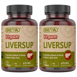 DEVA Vegan Liver Support Tablets 2-Pack - Proprietary Blend of 20 Herbs & Nutraceuticals, 90 Count Ea