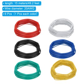 PATIKIL 20AWG Solid Electric Wire, 6 Pcs 49Ft Hook Up Tinned Copper Wire 1007 PVC Solid Single Core Wire for Home Improvement Circuit Computer Line, 6 Color
