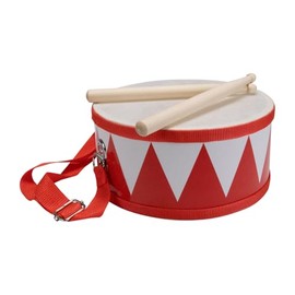 Drum for Children Red / White Wooden Musical Instrument with Carry Strap and Sticks D: 20 cm 3845r