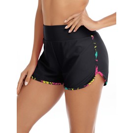 RELLECIGA Women's Black+Fireworks High Waisted Swim Shorts Swim Board Shorts for Women Size X-Large