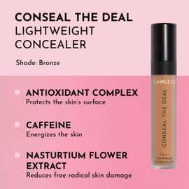 LAWLESS Conseal The Deal Lightweight Longwear Everyday Concealer - Bronze - with Antioxidants and Caffeine to Reduce Dark Circles and Puffiness. Long-Wearing and Self-Setting, Silicone-Free - 5 ml.