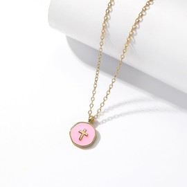 Drogomen First Communion Gifts, 14K Gold Plated Cross Pendant Necklace Catholic 1st First Holy Communion Decorations Religious Christian Jewelry Gifts for Daughter Granddaughter Niece (FP)