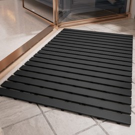 Shower-Mat Non Slip, PADOOR Heavy Duty Bathtub-Mat Curlable Quick Drain Sturdy Bath Tub Mat Without Suction Cups for Indoor Outdoor Use 17x26 Inch Black