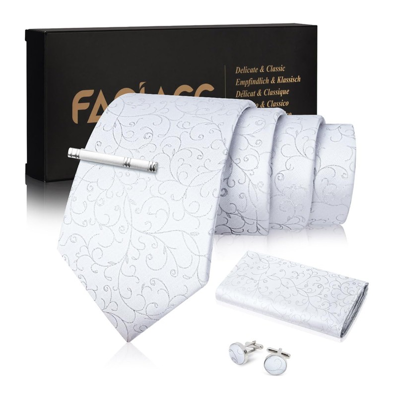 FACIACC Men's Silk Chief Tie Clip, Cufflinks Set of 4,