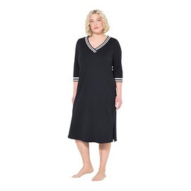 Ulla Popken Ladies Scalloped V-Neck 3/4 Sleeve Nightdress Black 50/52, black