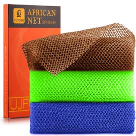3 Pieces African Bath Sponge African Net Long Net Bath Sponge Exfoliating Shower Body Scrubber Back Scrubber Skin Smoother,Great for Daily Use (Brown、Blue、Green)