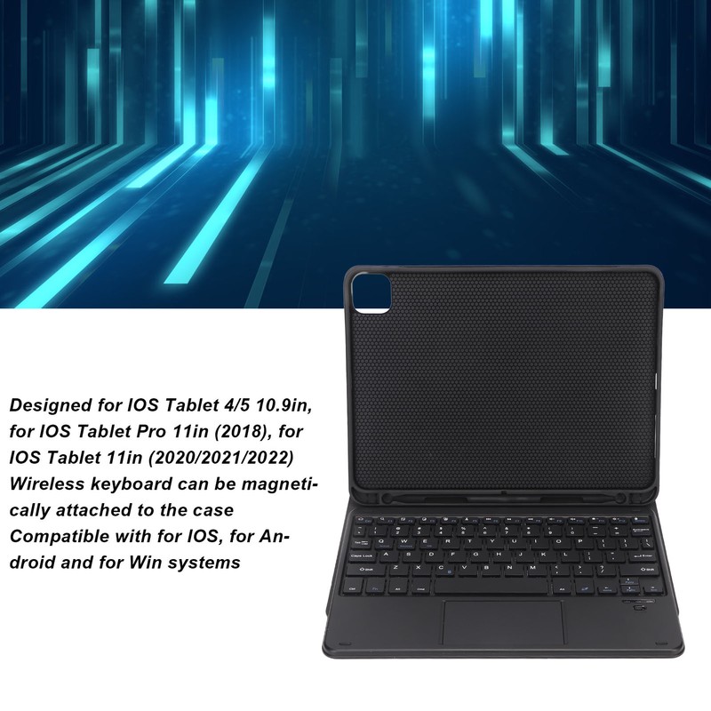 Wireless BT Keyboard Case Magnetic Connection Black USB C Charging
