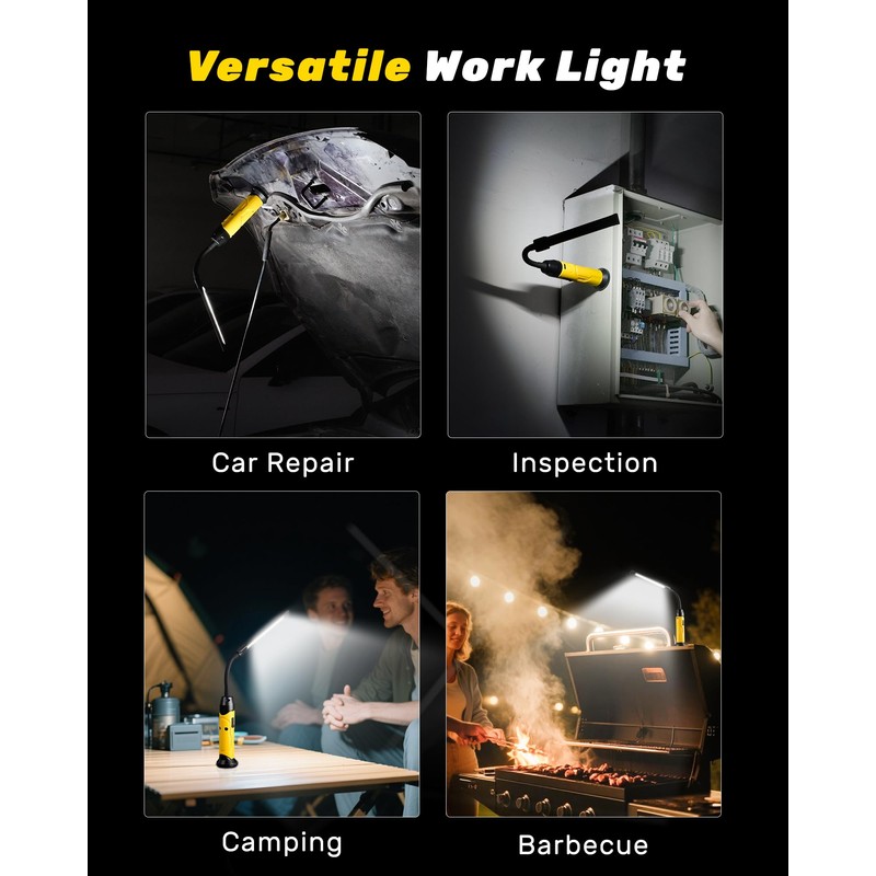 Napatyre Magnetic LED Work Light Rechargeable,1000LM Flexible Gooseneck Magnetic Flashlight