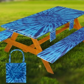 Fitted Picnic Table Cover with Bench Covers Waterproof Elastic Edges Rectangle Patio Tablecloth Outdoor Camping Essentials Stuff Rv Accessories Summer Trip Travel Supplies Party Camper Gifts, 8 ft