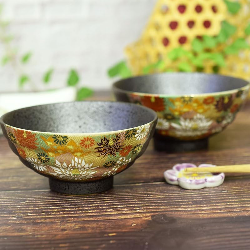 Couples Rice Bowl, Stylish Tableware, Kutani Ware, Pair of Rice