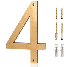 5 Inch Address Numbers 4 - Easy Installation With Screw Set, Includes Hardware for Flush or Floating Mount, Gold Acrylic Address Mailbox Numbers for Door, Exterior, Porch
