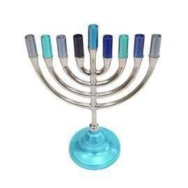 Yair Emanuel Hanukkah - Portavelas de menorá, diseño clásico minimalista de 9 ramas (azul HAU-2)