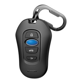 SURITCH for Subaru Key Fob Cover, Tough PC Soft TPU Protective Case with Keychain for Subaru CrossTrek Forester Outback Ascent Solterra Impreza Legacy BRZ WRX STI Smart Key Protector, Black-Black