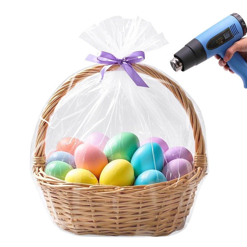 Morepack Shrink Wrap Bags for Gift Baskets, 24x30 inches Clear