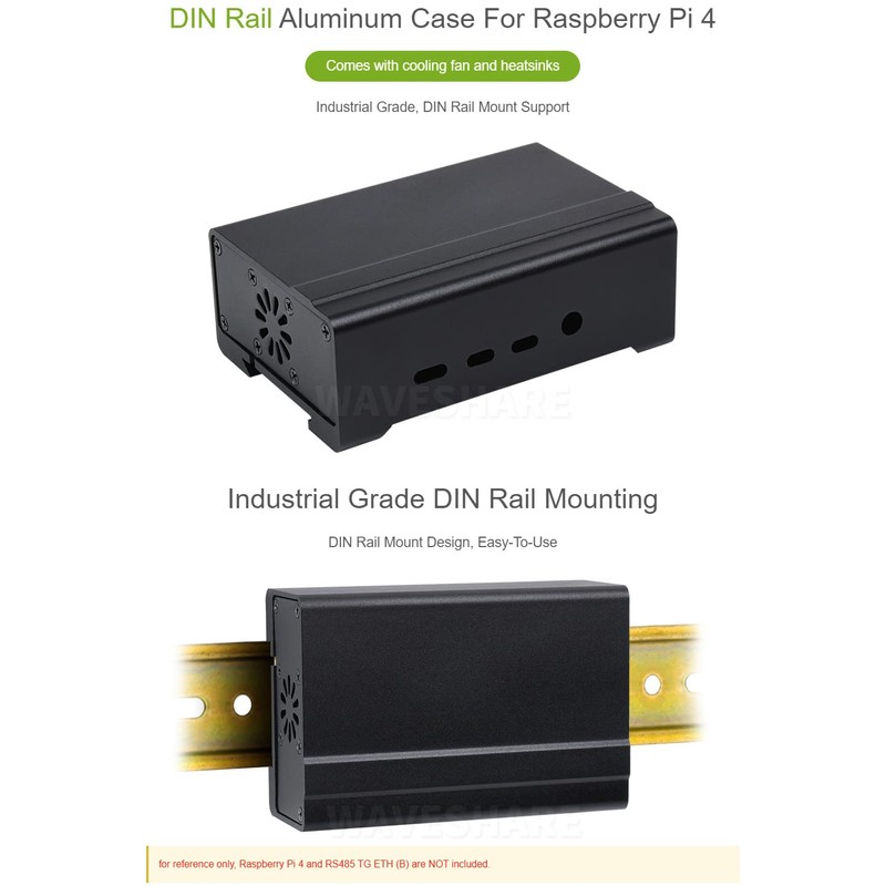 Waveshare DIN Rail Aluminum Case for Raspberry Pi 4 with