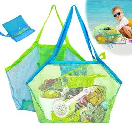 2 Stk Strandtasche Langlebig Faltbar, Strandspielzeug Tasche Groß,Netztasche Sandspielzeug Netz, Strandspielzeug Tasche mit Verstärktem Netze, Mesh Beach Bag für Familie Urlaub, Strandurlaub im Freien