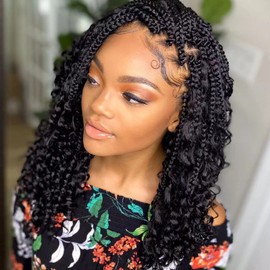 Goddess Box Braids Crochet Hair 12 Inch Bohemian Box Braids Crochet Hair with Curly Ends Boho 3X Synthetic Crochet Braiding Hair for Black Women (8 pack, 1b#)