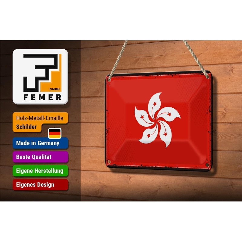 Tin Sign Hong Kong Flag 18 x 12 cm Retro