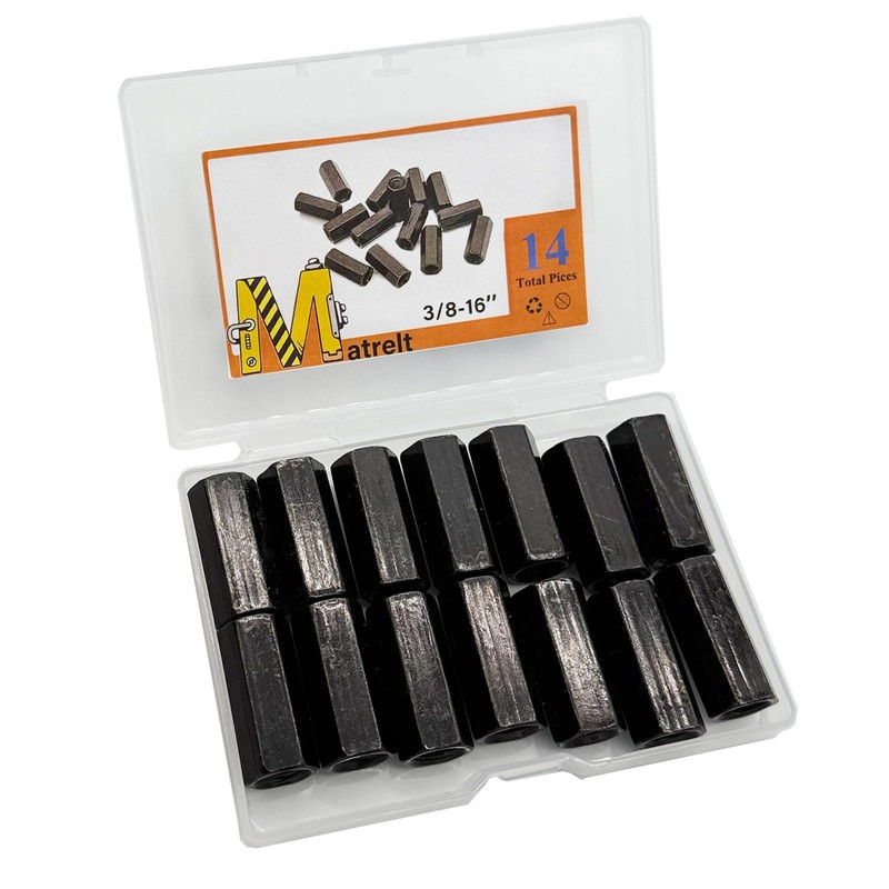 Matrelt 14Pcs Black 3/8"-16 Hex Coupling Nut, Threaded Rods Nuts