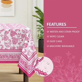 Arquiel Tablecloth Pink Flowers, Tablecloths Washable Rectangular Tablecloth Spring French Tablecloth for Home Kitchen Dining Room Party Decoration (140 x 180 cm)
