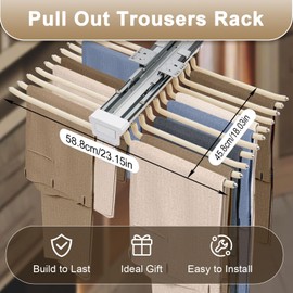 WUSILILU Pull Out Trousers Rack, 22 Arms Steel Pull Out Pants Rack Top-Mounted Pants Hanger Bar Closet Clothes Jeans Organizers for Displaying and Storing Trousers, Towels